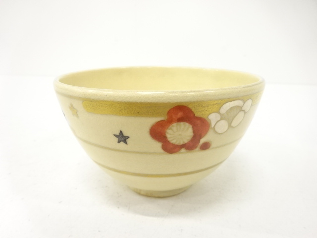 JAPANESE TEA CEREMONY / KYO WARE TEA CHAWAN / KINSAI IROE / SHOCHIKUBAI / ARTISAN WORK